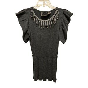 Womens XSmall Gott Grey Peplum Blouse Ruffled Sleeves Top Zippers Sweater